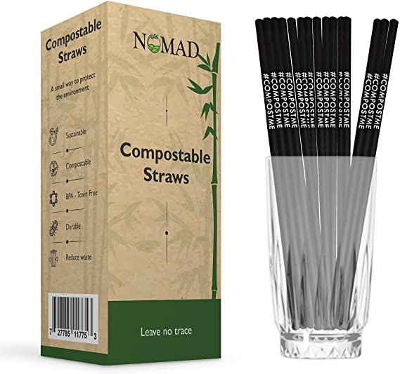 Nomad Compostable Drinking Straws, Disposable Straws Leave No Trace, Plant Based Biodegradable Straws Eco-Friendly Products, Black Straws Zero Waste Products Compostable Straws (200 Drink Straws)