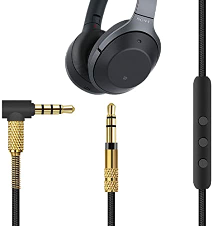 Esimen Microphone Audio Cable Compatible for Sony WH-1000XM3 WH-1000XM4 WH-CH700N WH-1000XM4 Headphones 4.9 inches，fit Android Apple Device 3.5mm - 3.5mm Male to Male (Black Gold)