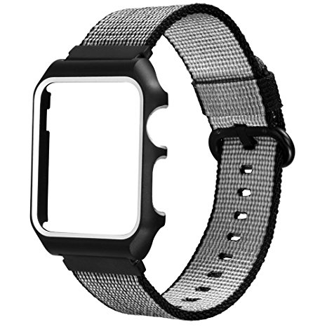 TOROTOP Nylon Band for 38mm/42mm Series 1&2 Apple Watch, Uniquely and Artistically Designed Replacement Strap with Aluminium Alloy Protective Case Cover for iWatch