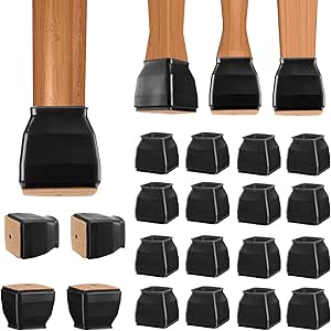 BALEINE 16 Pack Silicone Chair Leg Floor Protectors, Stool Leg Protectors Cap, Non-Slip Chair Leg Caps for Hardwood Floors (Black & Large (Square), 16 Pack)