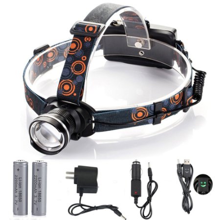 LED Headlamp - {Rechargeable Zoomable 3 Modes} 900 Lm Ultra Bright Lightweight Hands-Free Headlight flashlight for Biking Camping Hunting Running and More, IP65 Waterproof