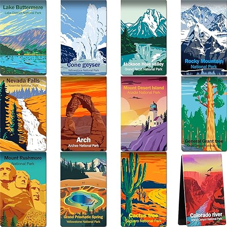 24 Pieces Magnetic Bookmarks National Park Magnetic Page Markers Assorted Inspirational Book Mark Set with National Park Landscape Book Marker Clip for Book Lovers Students Teachers Reading(Park)