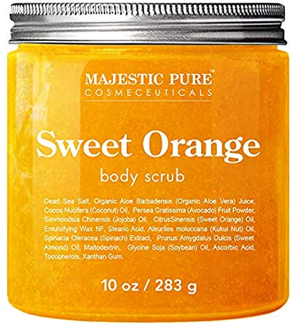 Majestic Pure Sweet Orange Body Scrub - Exfoliates, Moisturizes, and Nourishes Skin, 10 oz