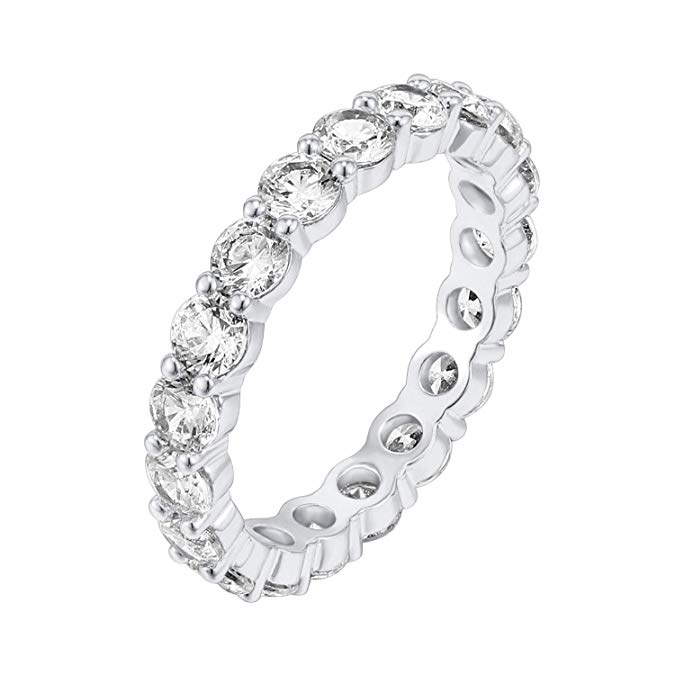 PAVOI 14K Gold Plated Cubic Zirconia Rings | 3.0mm Eternity Bands | Gold Rings for Women