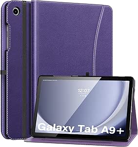 MoKo Case for Samsung Galaxy Tab A9 Plus 11" 2023 (SM-X210/SM-X216/SM-X218), PU Leather Multi-Angle Viewing Folding Stand Cover Case with Hand Strap, Front Pocket, Auto Wake/Sleep, Purple Violet