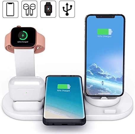 Wireless Charger, LIONAL 4 in 1 Charging Station, Charging Dock for AirPods, Watch Stand for Apple Watch, Qi Fast Charging Stand for Samsung Galaxy, iPhone Xs Max/Xs/XR and All Qi-Enabled Devices (WHITE)