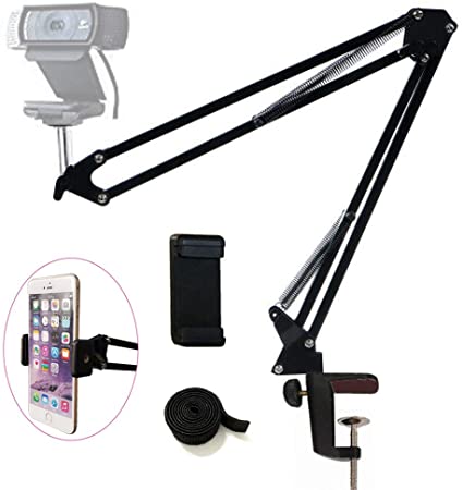 Etubby Webcam Mount Phone Holder Suspension Scissor Arm Webcam Stand Camera Phone Tripod Holder for Cellphones, Logitech Webcam C920 C930 C922 C615 and Other Devices with 1/4" Threaded