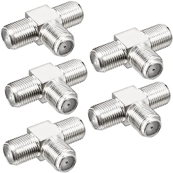 uxcell 5 Pcs Silver Tone BSP 3 Ways F Female Jack RF Coaxial Adapter Connector