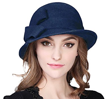 Bellady Women Solid Color Winter Hat 100% Wool Cloche Bucket with Bow Accent