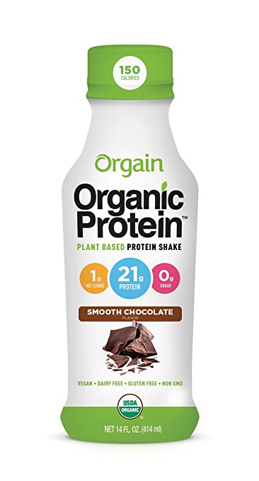 Orgain Organic 21g Plant Based Protein Shake, Smooth Chocolate, 14 Ounce, 12 Count