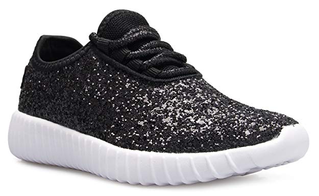OLIVIA K Kids Girls Boys Easy On Casual Fashion Sparkly Glitter Sneakers - Comfort, Lightweight