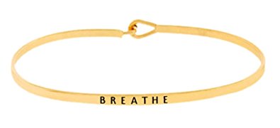 Inspirational "BREATHE" Gold Tone Positive Message Thin Brass Bangle Hook Bracelet