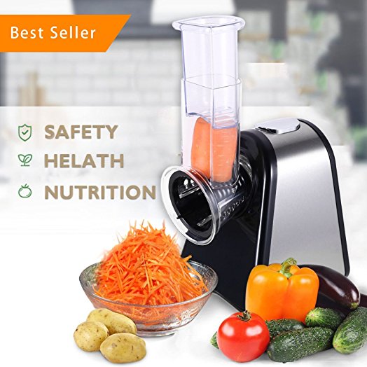 Meykey Electric Spiralizer Salad Maker Food Grater Slicer/ Electric Graters /Chopper with 5 Cone Blades, 200W - Black/Silver