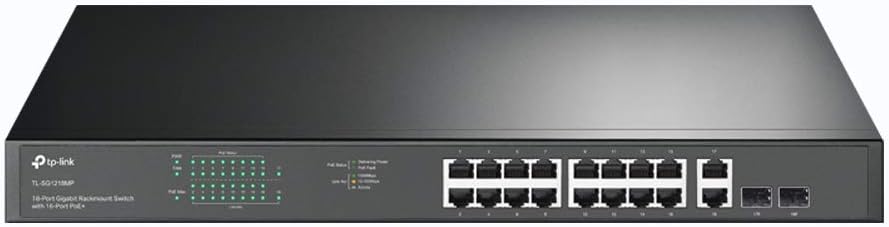 TP-Link TL-SG1218MP | 16 Port Gigabit PoE Switch | 16 PoE  Ports @250W, w/ 2 Uplink Gigabit Ports   2 Combo SFP Slots | Plug & Play | Sturdy Metal | Rack-mountable | Limited Lifetime Protection