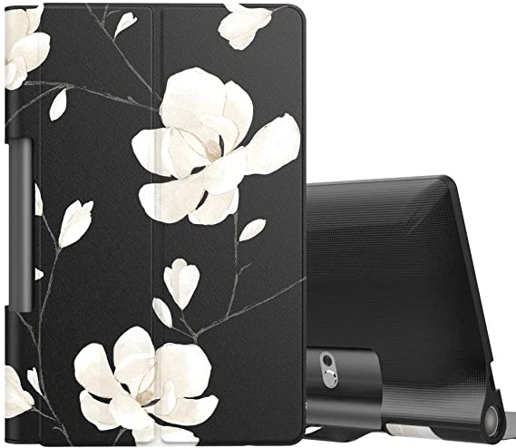 MoKo Case Fit Lenovo Yoga Smart Tab 10.1(YT-X705F), Ultra Lightweight Slim Smart Shell Stand Cover Case for Lenovo Yoga Smart Tab 10.1(YT-X705F) Tablet - Black & White Magnolia