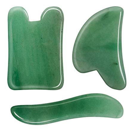 PinCute 3 Pack Jade Gua Sha Scraping Massage Tool, Natural Jade Guasha Board, Great Handmade Tools for SPA Acupuncture Treatment, Reducing Neck and Muscle Pain