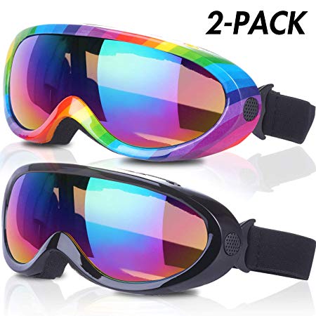 Rngeo Ski Goggles, Pack of 2, Snowboard Goggles for Kids, Boys & Girls, Youth, Men & Women, with UV 400 Protection, Wind Resistance, Anti-Glare Lenses, 2018 New Edition