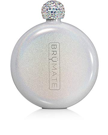 Brümate Holographic Glitter Spirit Flask - 5oz Stainless Steel Pocket & Purse Liquor Flask with Rhinestone Cap - Cute, Girly & Discreet for Drinking - Perfect Gift for Women (Glitter White)