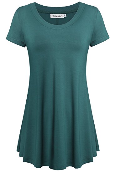 Tencole Women Scoop Neck Short Sleeve Summer Tunic Tops Pleated Casual Shirts