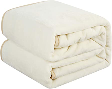 HEPERON Fleece Blanket Queen Size Extra Soft Cozy Microfiber Bed Blankets 90" x 90" Luxury Warm Light Velvet Throw Blanket for Couch Sofa (Cream)