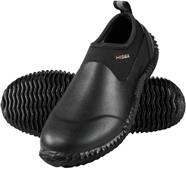 Hisea Unisex Waterproof Garden Shoes Ankle Rain Boots Mud Muck Rubber Slip-On Shoes for Women Men Outdoor
