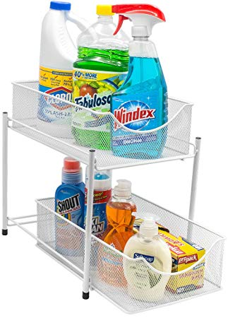 Sorbus 2 Tier Organizer Baskets with Mesh Sliding Drawers, White