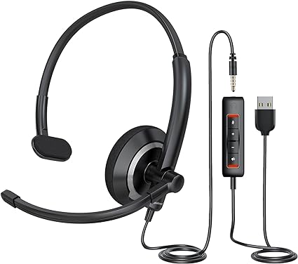 awatrue USB Computer Headset with Microphone for PC Laptop - Wired Headphones with Microphone Noise Cancelling,On Ear Office Call Center Headset for Boom Skype Webinars,Mute Control,Lightweight