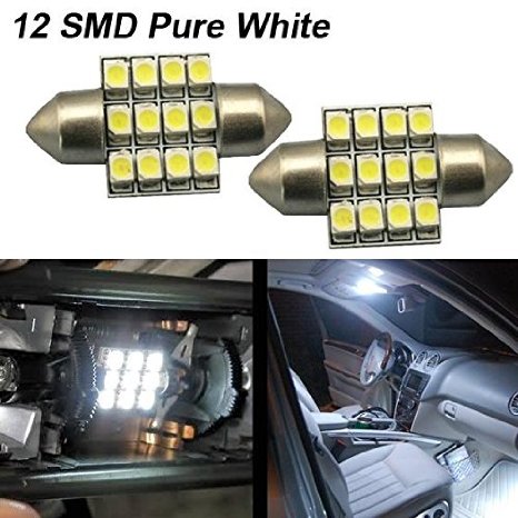 31mm Festoon 12 LEDs SMD LED Bulb White for 3022 DE3022 3175 DE3175 A Pair