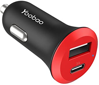 Yoobao USB C Car Charger Plug USBC Car Charger Dual Port 5V / 3A Compatible with iPhone X/8 Plus/8, Google Pixel, Oneplus 5T/5/3, Nexus 5X/6P, Samsung Galaxy, LG V30/V20