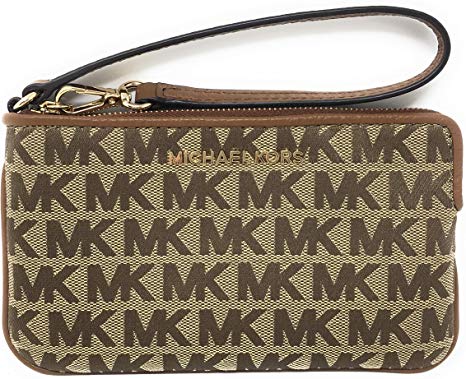 Michael Kors Jet Set Travel Large Top Zip Wristlet - Signature Monogram (Beige/Ebony)