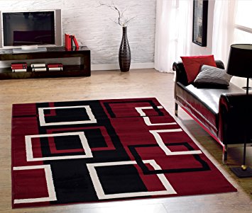 Sweet Home Stores Clifton Collection Modern Boxes Design Area Rug (5' W x 7' L), Dark Red