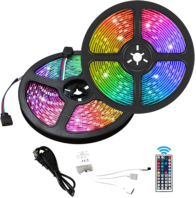 ZHT LED Strip Light Kit 32.8ft 300 LEDs 5050 RGB Flexible Color Rope Light with 44 Keys IR Remote Controller 12V 6A Power Supply for Home & Kitchen and Christmas Decorative (2x5M IP65)