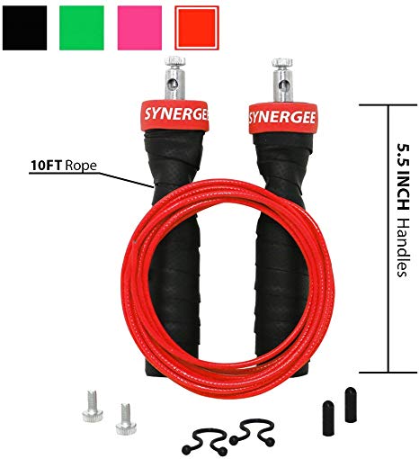 Synergee Speed Jump Rope - (2) Adjustable 10 Ft Cable - Steel Ball Bearings - for Crossfit, MMA, Boxing & Fitness, Anti-Slip Handles.