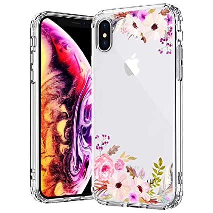 MOSNOVO Case for iPhone Xs/iPhone X, Colorful Floral Printed Flower Pattern Clear Design Transparent Plastic Hard Slim Back Case with TPU Bumper Protective Case Cover for iPhone X/iPhone Xs