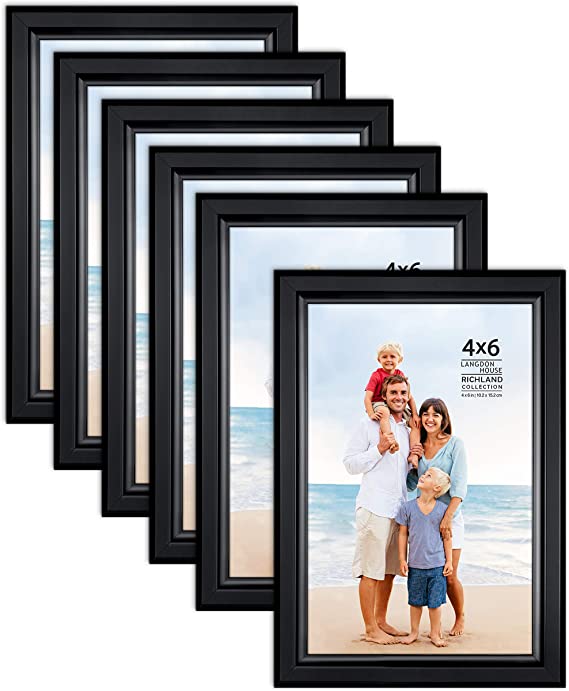 Langdon House 4x6 Picture Frames Set (Black, 6 Pack) Distinguished Edging for Classic Style, Richland Collection