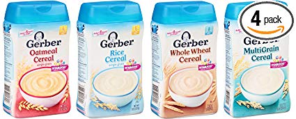 Gerber Baby Cereal Basic Flavor Variety Pack Combo- 8oz: Oatmeal Cereal, Rice Cereal, Multigrain Cereal, and Whole Wheat Cereal- Bundle of 4 8oz Containers