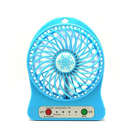 FOLOTE 4-inch Vanes 3 Speeds Mini Portable Desk Fan with 18650 lithium-ion Rechargeable Battery or Electric Mini USB Household Table Fan (Blue)