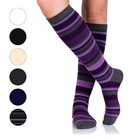 AprilTex Cotton Compression Support Socks - 1/2/3 Pack Graduated Knee High Ted Hose for Men & Women - For Work, Flight, Nurses, Pregnancy, Varicose Veins, Fasciitis, Swelling & Recovery