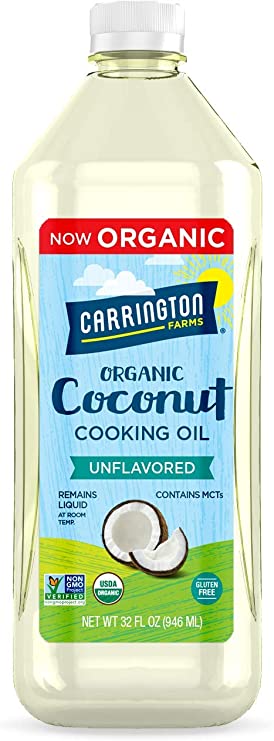 Liquid Coconut Oil Unflavored Odorless - Non-GMO, Remains Liquid, For Cooking and Other Uses, Medium Chain Triglycerides, Gluten-Free, Hexane-Free, Free of Hydrogenated and Trans Fats, BPA-Free Bottle, By Carrington Farms, Packaging May Vary