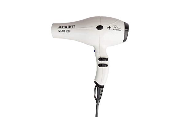 Nano 5500 Fast-Drying Hair Dryer, Professional Salon Blow Dryer, Made In Italy, 2000 Watts (White), 1 LB Blow Dryer, Brushless Motor, Lower Noise,Cool Shot.