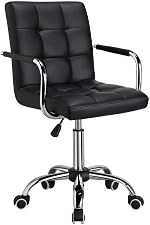 Yaheetech Black Adjustable Faux Leather Swivel Office Chair Gas Lift Stool Home Office Furniture