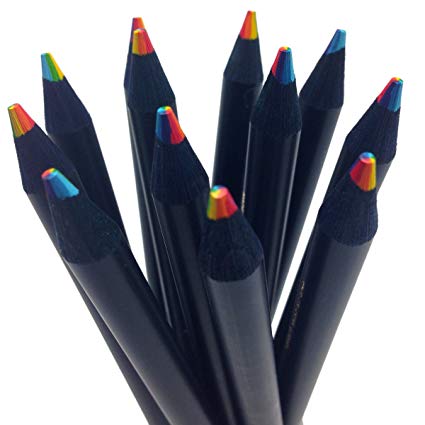 Black Wood Rainbow Colored Pencils - Write and Draw in 7 Brilliant Colors