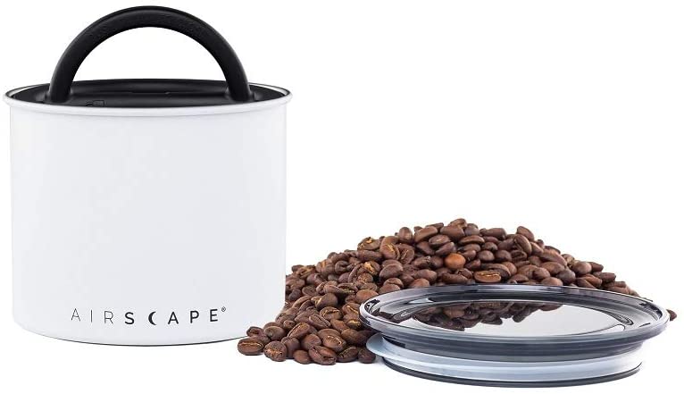 Airscape Coffee and Food Storage Canister - Patented Airtight Lid Preserve Food Freshness, Stainless Steel Food Container, Matte White, Small 4-Inch Can