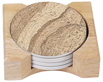 CounterArt Sandstone Design Absorbent Coasters in Wooden Holder, Set of 4
