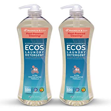 Earth Friendly Products Ecos 4X Ultra Concentrated Liquid Laundry Detergent, 200 Loads, 2 x 50 oz Magnolia & Lily (2Count)