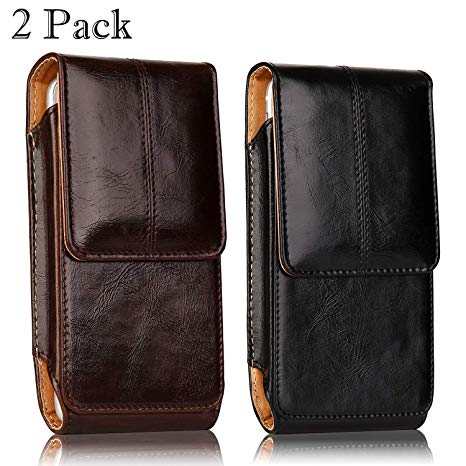 2 Pack iPhone 8 Plus Pouch Case, iNNEXT Real Leather Vertical Holster Belt Clip Carrying Case Pouch with Magnetic Closure for iPhone 7 Plus/iPhone 6S Plus 5.5 inch Note 8 (Black & Brown)