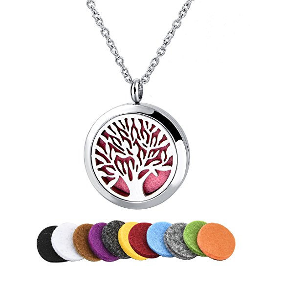 Tree of Life 316L Stainless Steel Essential Oil Diffuser Necklace Pendant Jewelry 22.8" Chain By Choker