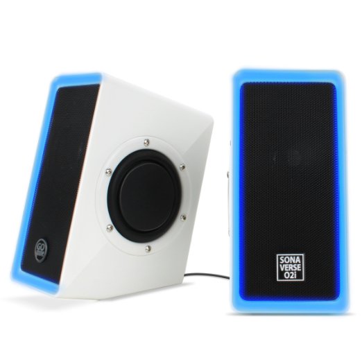 GOgroove O2i USB Multimedia Computer Speakers with Blue LED Lights & Dual Drivers - Works with Apple , ASUS , HP & More Desktop & Laptop Computers!