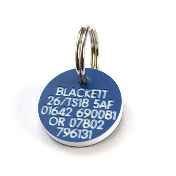 Engraving Studios Deeply engraved blue plastic 21mm circular dog tag