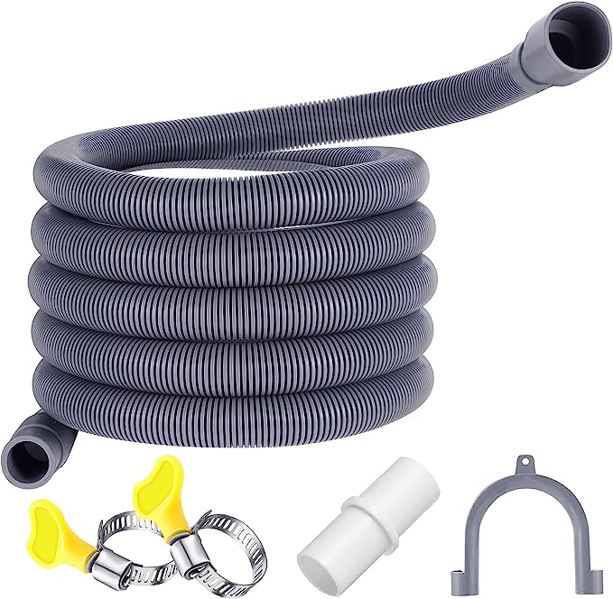 Universal Washing Machine Drain Hose Flexible Dishwasher Drain Hose Extension Kits Corrugated Washer Discharge Hose with 1 Extension Adapter and 2 Hose Clamps, U-Bend Hose Holder (23 ft)